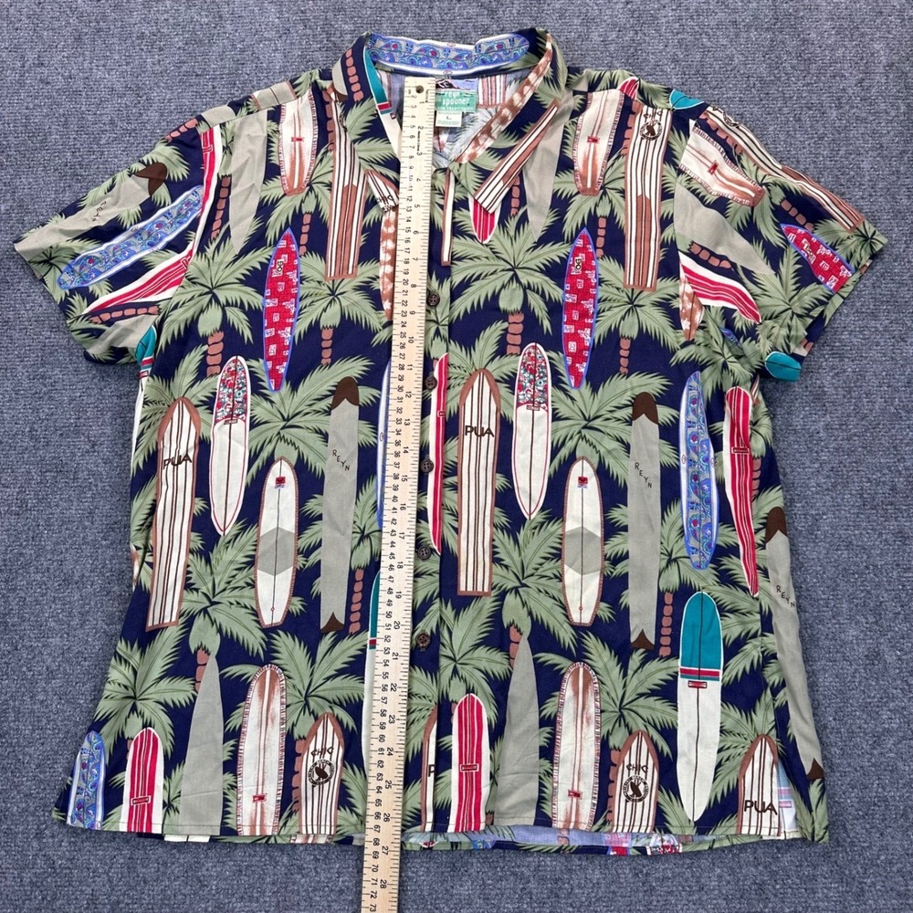 Reyn Spooner Women's L Hawaiian Surfboard Longboard Palm Tree Print Camp Rayon - Picture 6 of 9